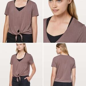 Lululemon $48 Knot Gonna Fly Tee Antique Bark Mauve Tie Hem SS V Neck Tee 10